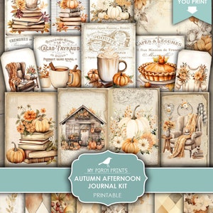 Junk Journal, Kit, Autumn, Afternoon, Cozy, Fall, Thanksgiving, Pumpkin, Neutral, October, My Porch Prints, Printable, Digital Download