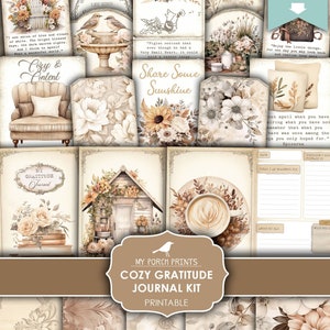 Cozy Gratitude Junk Journal Kit, Grateful, Planner, Thanksgiving, Neutral, Fall, Journal, My Porch Prints, Printable, Digital Download