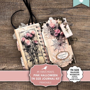 Pink Halloween, TN Size, Junk Journal, Kit, Travelers Notebook, Shabby, Pastel, Goth, Cute, My Porch Prints, Printable, Digital Download