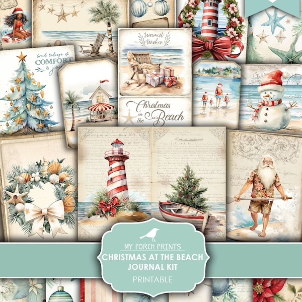 Christmas At The Beach, Junk Journal, Kit, December, Summer, Australia, Gift, South, Hawaii, My Porch Prints, Printable, Digital Download