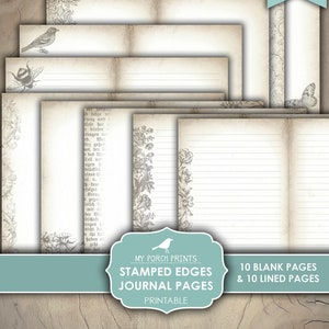 Junk Journal, Stamped Edges, Journal Pages, Plain, Blank, Lined, Ruled, Vintage, Neutral, My Porch Prints, Printable, Digital Download