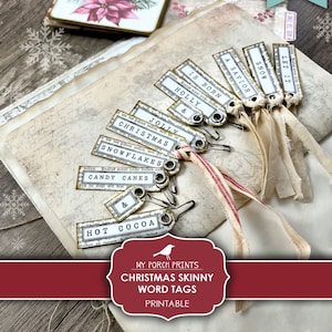 Christmas Skinny Word Tags, Junk Journal, Words, December, Gift, Daily, Advent, Neutral, Card, My Porch Prints, Printable, Digital Download