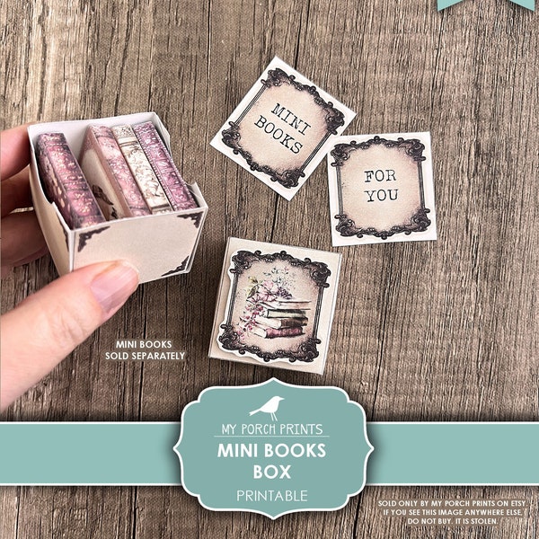 Mini Books Box, Book, Shabby, Miniature, Storage, Gift, Secret, with Lid, Easy, Junk Journal, Printable, My Porch Prints, Digital Download