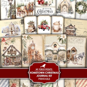 Hometown Christmas Junk Journal Kit, December, Daily, Red, Green, Village, Shops, Traditional, My Porch Prints, Printable, Digital Download,