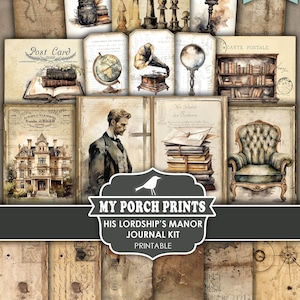 His Lordship's Manor Junk Journal Kit, Victorian, Grunge, Ephemera, Masculine, Vintage, My Porch Prints, Printable, Digital Download