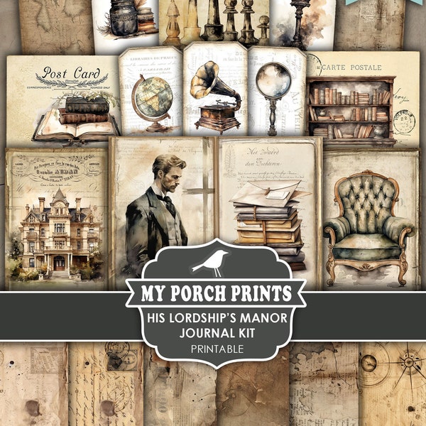 His Lordship’s Manor Junk Journal Kit, Victorien, Grunge, Éphémères, Masculin, vintage, My Porch Prints, Imprimable, Téléchargement numérique