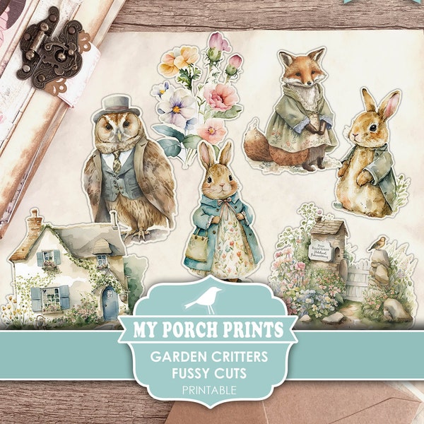 Garden Critters Fussy Cuts, Junk Journal, Woodland, Spring, Easter, Animals, Cricut, Stickers, Printable, My Porch Prints, Digital Download