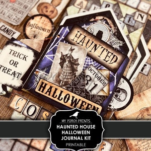 Casa assombrada, Halloween, Junk Journal Kit, Artesanato, Para crianças, Para impressão, Livro de poções, Download digital, My Porch Prints, Download, Para impressão