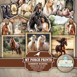 Summer Horses Fan Favorit Freebie Ephemera, Junk Journal, Pferdeliebhaber, Land, Facebook, My Porch Prints, digitaler Download, druckbar