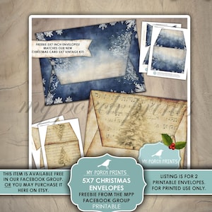 5x7 Inch Christmas Envelopes Freebie (Set of 2), Junk Journal, Vintage, Cards, Facebook Group, My Porch Prints, Digital Download, Printable