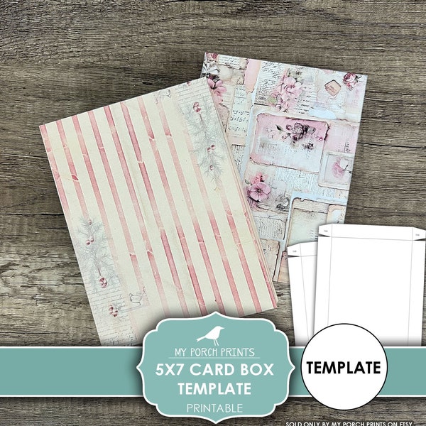 5x7 Inch Card Box Template, Junk Journal, Occasion, With Lid, Christmas, Cards, Birthday, My Porch Prints, Digital Download, Printable