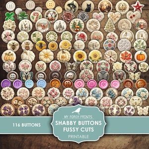Junk Journal, Shabby, Buttons, Fussy Cut, Floral, Pink, Sewing, Bujo, Christmas, Halloween, My Porch Prints, Printable, Digital Download