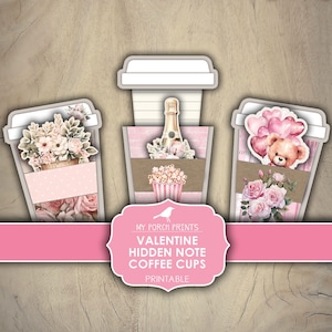 Valentine Hidden Note Coffee Cups, Junk Journal, Pink, Valentines, Card, Gift, For Her, Cup, Printable, My Porch Prints, Digital Download