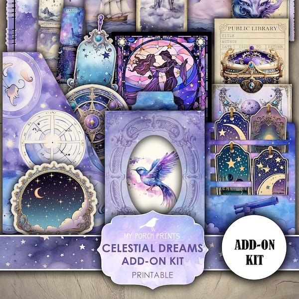 Celestial Dreams ADD ON Kit, Stars, Galaxy, Night, Magical, Purple, Blue, Teen, Girls, Printable, My Porch Prints, Digital Download