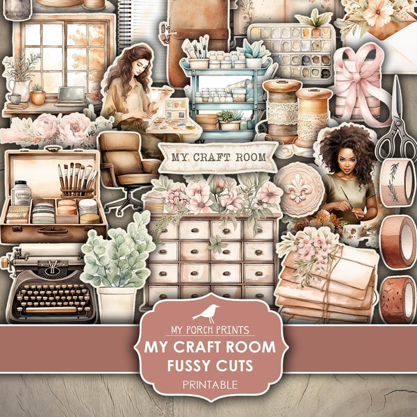 My Craft Room Fussy Cuts, Junk Journal, Home Office, Zubehör, Kunst, Cricut, Planer, Aufkleber, druckbar, My Porch Prints, digitaler Download