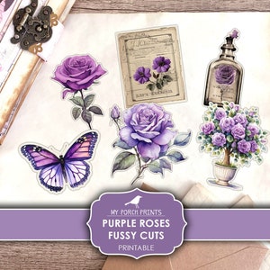Purple Roses Fussy Cuts, Flowers, Garden, Spring, Summer, Butterflies, Cricut, Planner Stickers, Printable My Porch Prints Digital Download