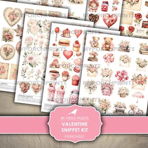 Valentine Snippet Kit, Junk Journal, Valentines Day, Roll, Fussy Cuts, BuJo, Cricut, Planner, Printable, My Porch Prints, Digital Download