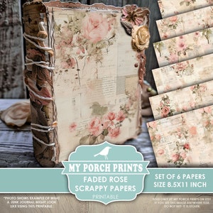 Faded Rose Scrappy Papers, Junk Journal Pages, Floral, Vintage, Shabby, Backing, Paper, Pink, My Porch Prints, Printable, Digital Download