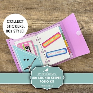 Junk Journal, 80s, Sticker, Keeper, Book, Collect, Purple, Birthday, Card, Cassette, Stickers, My Porch Prints, Printable, Digital Download