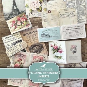 Junk Journal, Folding, Ephemera, Inserts, Neutral, Pages, Ledger, Vintage, Papers, Cards, My Porch Prints, Printable, Digital Download