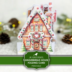 Gingerbread House Folding Card, Junk Journal Insert, Christmas, Kit, 3D, Holiday, Gift, Houses, Printable, My Porch Prints, Digital Download