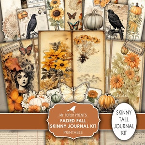 Faded, Fall, Skinny, Junk Journal, Kit, Tall, Autumn, Halloween, Pumpkin, Neutral, October, My Porch Prints, Printable, Digital Download