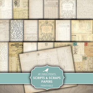 Junk Journal, Papers, Scripts and Scraps, Script, Neutral, Masculine, Plain, Backing, Pages, My Porch Prints, Printable, Digital Download