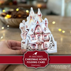 Christmas House Folding Card, Junk Journal, Insert, Kit, 3D, Craft, Holiday, Gift, Cricut, Printable, My Porch Prints, Digital Download