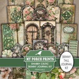 Shabby Celtic Skinny Junk Journal Kit, groß, Vintage, grün, St, St. Patrick's Day, rosa, My Porch Prints, druckbar, digitaler Download