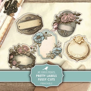 Junk Journal, Pretty, Labels, Blank, Fussy Cut, Label, Tag, Vintage, Cricut, Planner, Stickers, Printable, My Porch Prints, Digital Download