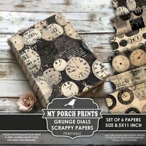 Grunge Dials Scrappy Papers, Junk Journal Pages, Steampunk, Clock, Black, Men, Neutral, Paper, My Porch Prints, Printable, Digital Download