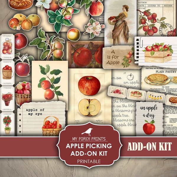 Apple Picking, ADD-ON KIT, Junk Journal, Apples, Fall, Autumn, Red, Orchard, Papers, Pie, My Porch Prints, Digital Download, Printable