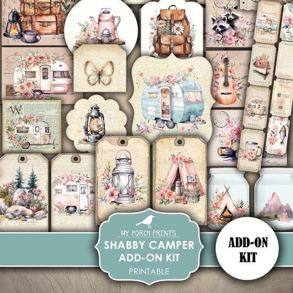 Junk Journal, Shabby, Camper, ADD ON, Kit, Camping, RV, Vacation, Tent, Road Trip, Travel, My Porch Prints, Printable, Digital Download