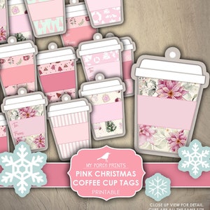 Junk Journal, Pink, Christmas, Coffee, Cups, Tags, Ornament, Card, Gift, Cup, Mug, To, From, Printable, My Porch Prints, Digital Download