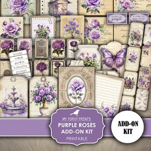Purple Roses Junk Journal ADD-ON Kit, Garden, Butterflies, Lavender, Flowers, Victorian, My Porch Prints, Printable, Digital Download