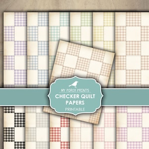 Junk Journal, Quilt, Papers, Checker, Gingham, Check, Checkered, Black, Red, Green, Blue, Pink, My Porch Prints, Printable, Digital Download