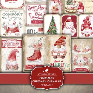 Junk Journal, Gnomes, Christmas, Kit, December, Red, Green, Gift, Daily, Advent, Gnome, My Porch Prints, Printable, Digital Download