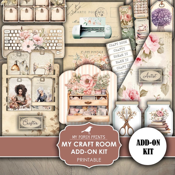 My Craft Room ADD ON Kit, Junk Journal, Home, Office, Supplies, Crafters, Ephemera, Planner, My Porch Prints, Printable, Digital Download