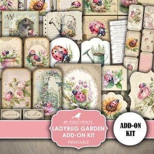 Junk Journal, Ladybug, Garden, ADD ON, Kit, Lady Bug, Ladybird, Summer, Pink, Papers, Flowers, My Porch Prints, Printable, Digital Download