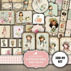 Junk Journal, Cottage Girls, Add On Kit, Shabby, Children, Country, Little Girl, Green, Pink, My Porch Prints, Printable, Digital Download