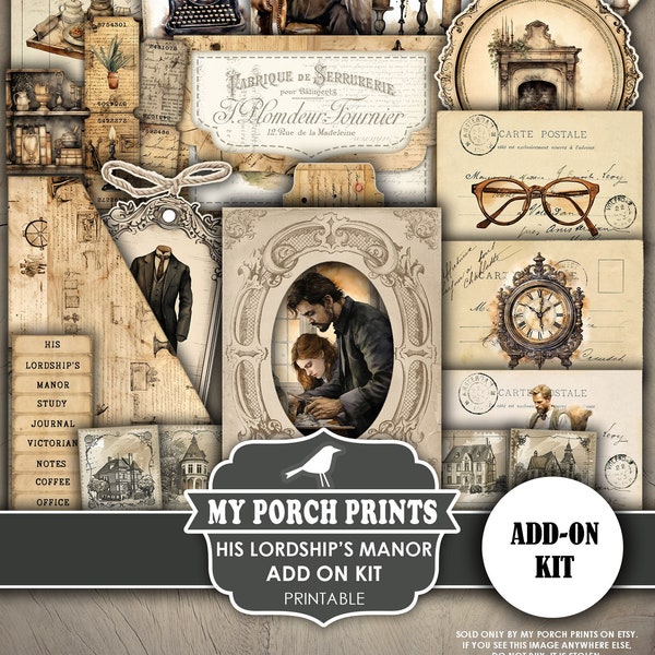 His Lordship's Manor Add On Kit, Victorian, Grunge, Ephemera, Junk Journal, Masculine, Vintage, My Porch Prints, Printable, Digital Download