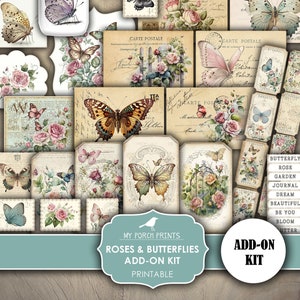 Junk Journal, Roses and Butterflies, Add On Kit, Shabby, Butterfly, Garden, Vintage, Summer, My Porch Prints, Printable, Digital Download