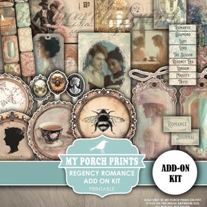 Regency Romance ADD ON Kit, Pastel, Victorian, Teal, Pink, Floral, Jane Austen, Romantic, My Porch Prints, Printable, Digital Download