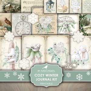 Junk Journal, Cozy, Winter, Kit, December, Green, White, Forest, Christmas, Daily, Snow, My Porch Prints, Printable, Digital Download