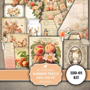 Junk Journal, Summer, Peach, Add On, Kit, Nature, Flowers, Butterflies, Orchard, Peaches, Bird, My Porch Prints, Printable, Digital Download