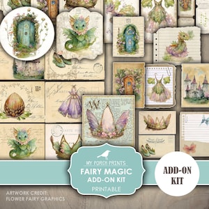 Junk Journal, Fairy Magic, Add On Kit, Fairies, Woodland, Castles, Children, Kids, Dragons, My Porch Prints, Printable, Digital Download