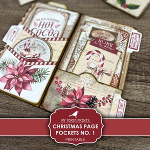 Junk Journal, Christmas Page Pockets, No. 1, Folio, Folder, Card, Kit, Vintage, Pocket, My Porch Prints, Digital, Download, Printable