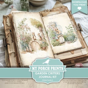 Garden Critters Junk Journal Kit, Woodland, Beatrix Potter Style, Spring, Easter, Animals, My Porch Prints, Printable, Digital Download image 1