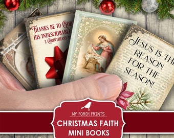 Christmas Faith Mini Books, Junk Journal, Tag, Book, Bible Verse, Scripture, Gift, Miniature, My Porch Prints, Printable, Digital Download