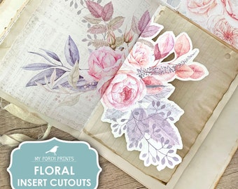 Junk Journal, Floral Insert Cutouts, Flowers, Junk Journal Kit, Butterfly, Pink, Pocket, 3D, My Porch Prints, Digital Download, Printable